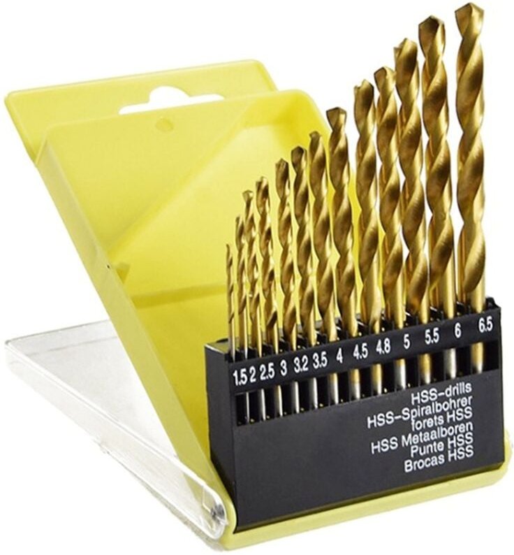 Tlily - 13 StüCk 1,5-6,5 Mm Rund Schaft Spiral Bohrer Bit Set Beschichtetes hss Holzbearbeitung Metall Werkzeuge