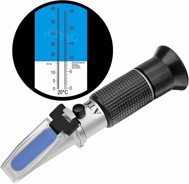 Refraktometer für Winzer. Potenzieller Alkoholgehalt: 0–25 %. Zucker: 0–40 % mit atc für die Weinherstellung. Brix zur M...