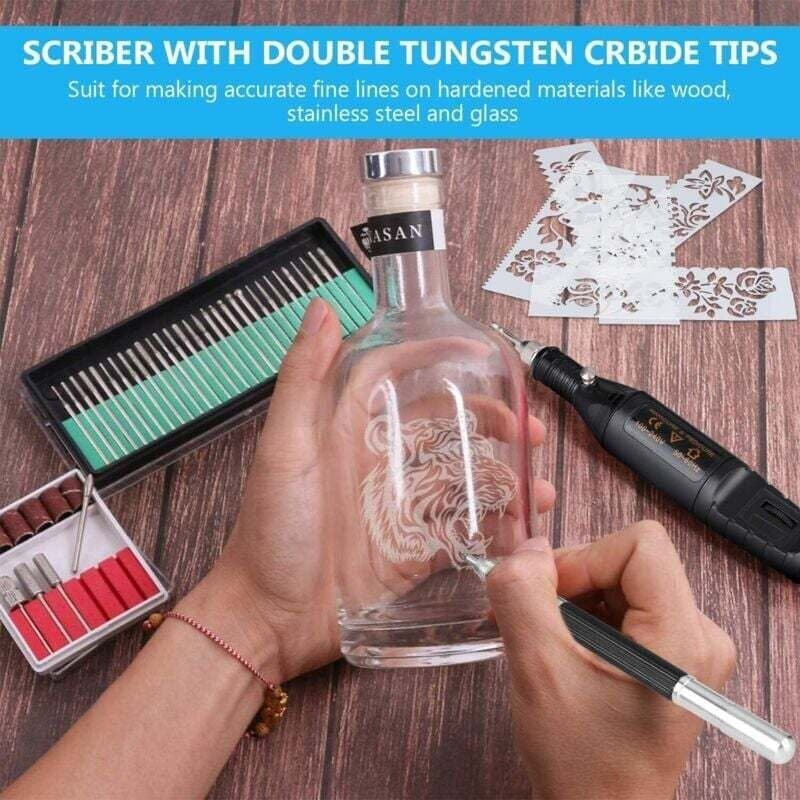 60-teiliges Gravierwerkzeug-Set, elektrischer Gravierstift für Metall, elektrische Holzgravur mit Anreißnadel, Schablone...