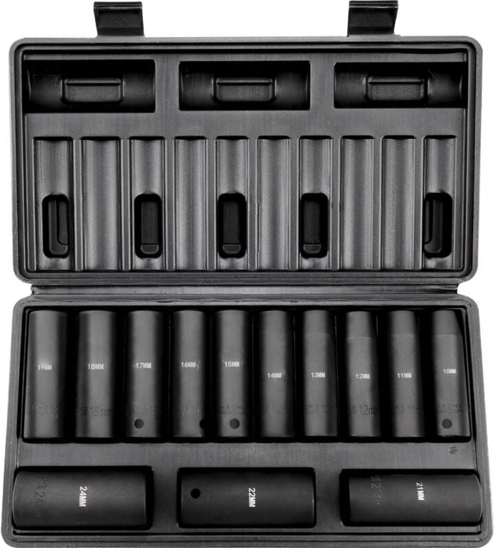 Mophorn - 1/2-Zoll-Schlagsteckschlüsselsatz, 13-teilig, tiefe metrische Stecknüsse 10–24 mm, 6-Punkt-CR-V-Legierungsstah...