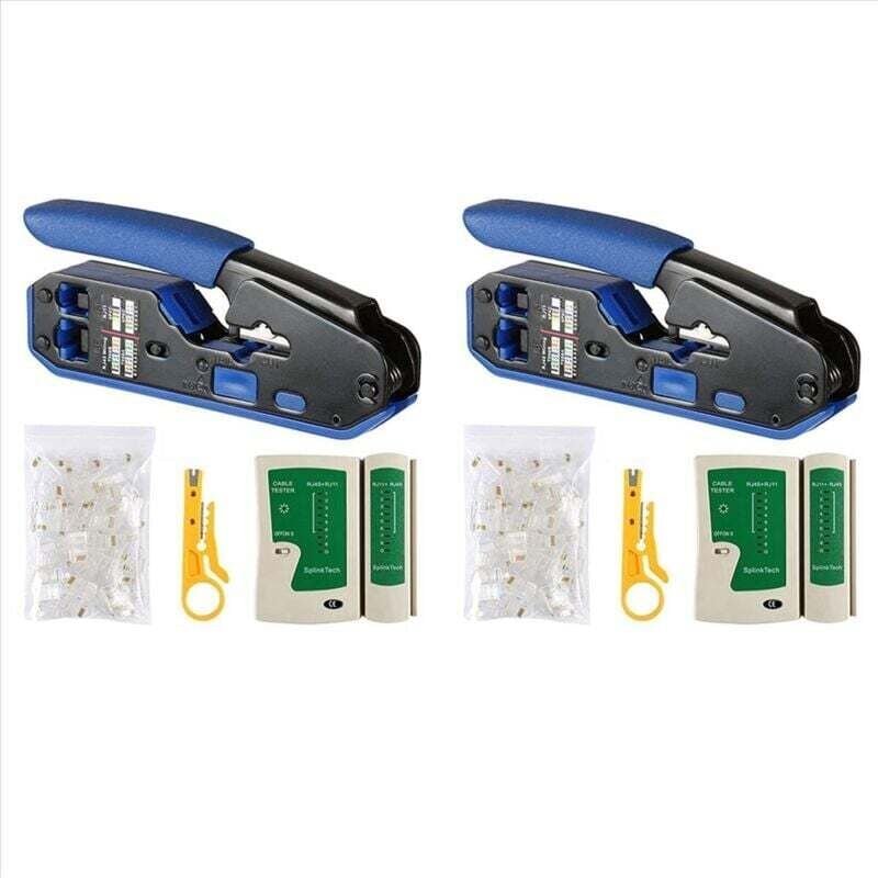 RJ45-Netzwerkkabeltester, Crimpwerkzeug-Set für CAT5, CAT5E und CAT6, 100 Stecker