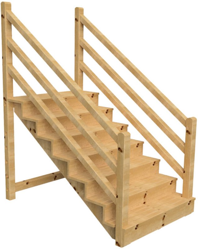 Holztreppe VENEZIA mit Treppengeländer beidseitig, 7 Stufen, H122cm B120cm, mit Setzstufen