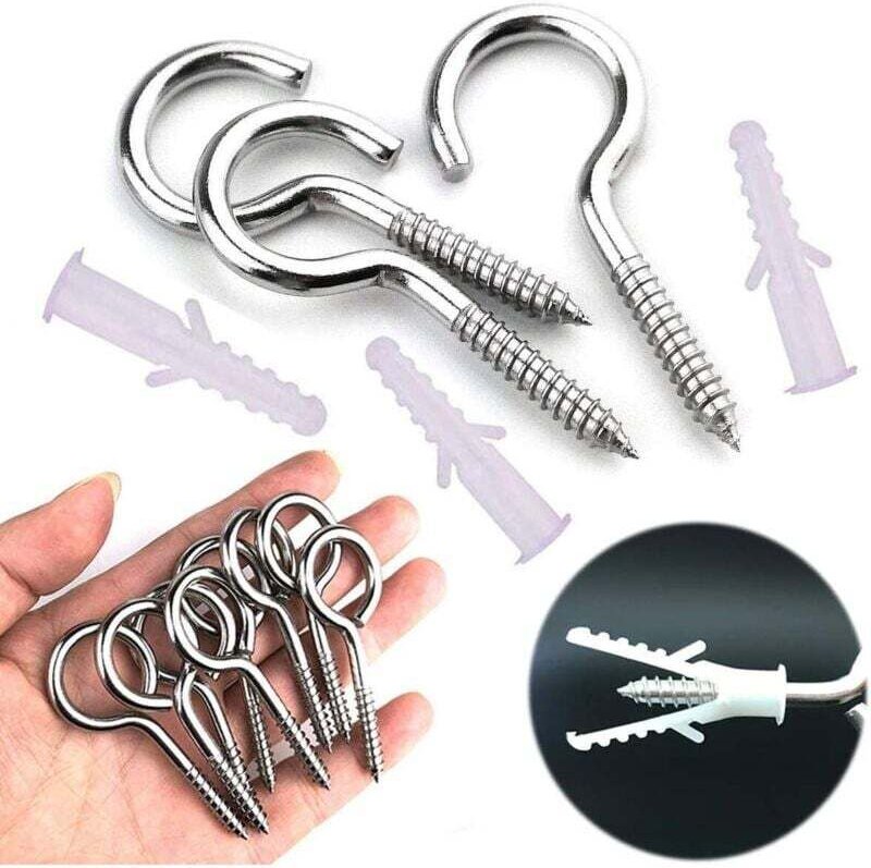 10-teiliges Set Schraubösenhaken, Edelstahl, mit 10 Dübeln, 5 x 65 mm, für Kronleuchter und Bastelarbeiten