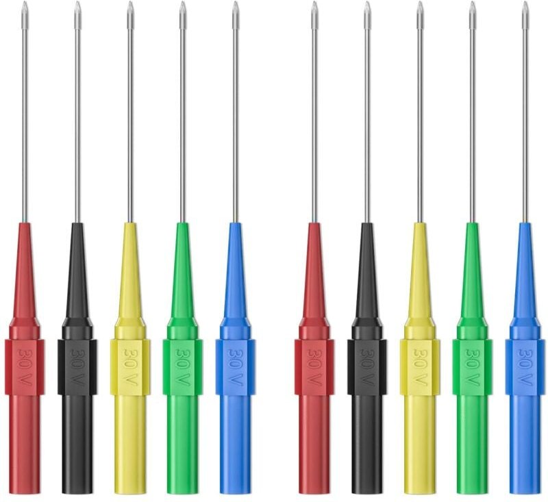 Dolaso - 10 Stück 0,7 mm lange Testsondenstifte, zerstörungsfreie Isolierung, Draht-Piercing-Nadeln, Edelstahl-Rücksonde...