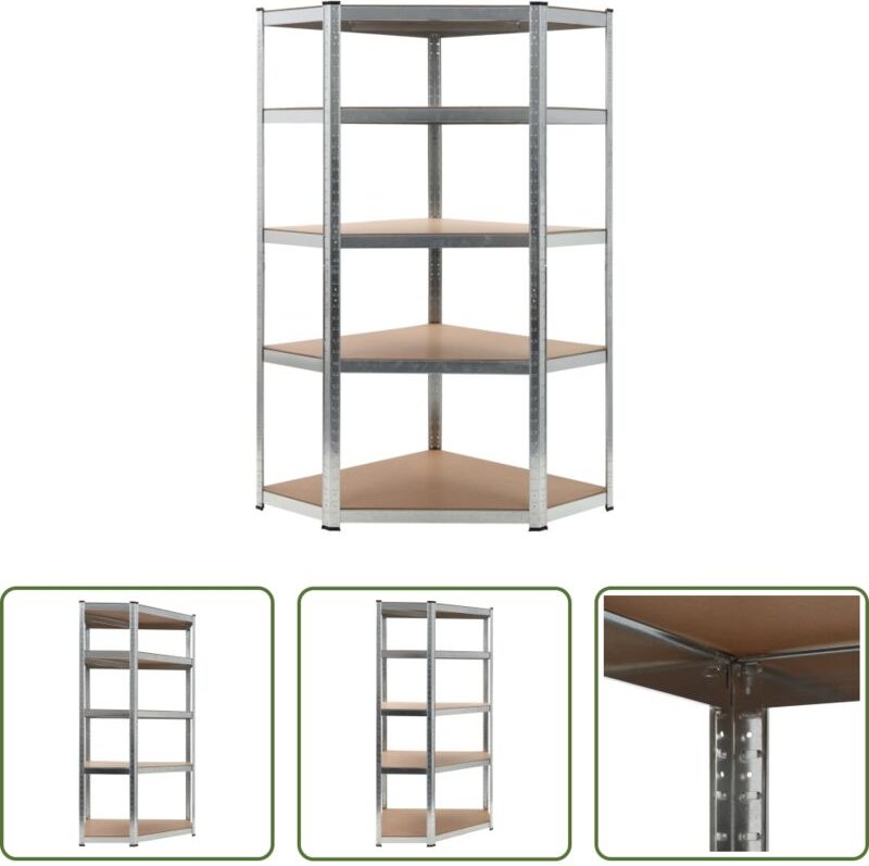 vidaXL Holzwerkstoff - Eckregal mit 5 Böden Silbern Stahl & Holzwerkstoff