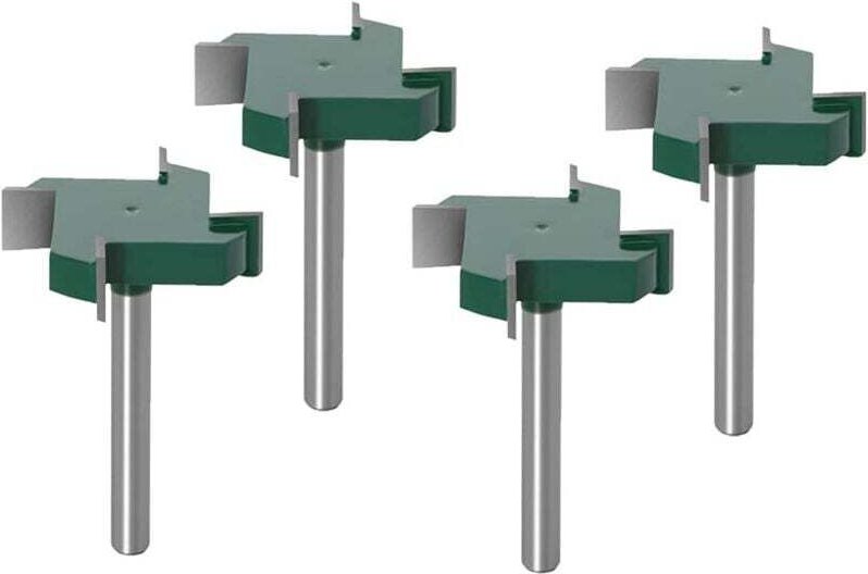 4-teiliges Set mit 6-mm-Schaftfräsern für die Flächenbearbeitung von Holzplatten, inklusive 4 Flügelplatten-Planfräsern ...