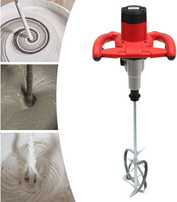 2800W Farb-Mörtelrührer Rührwerk Mischmörtelrührer, 2-Gang Betonrührer, Handmischer Beton, Farbe, Bitumen etc., Rot