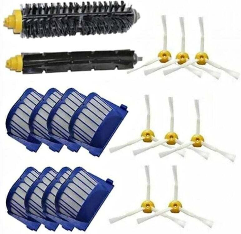 Zubehörset für iRobot Roomba 600, 620, 630, 650, 660, 8 Seitenbürsten, 8 Filter, 1 Walze