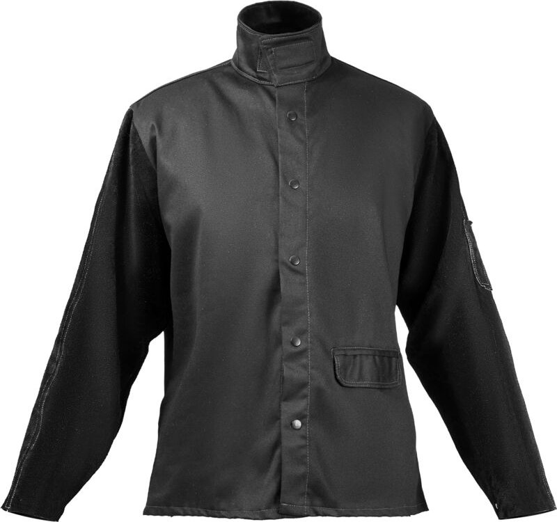 Flammhemmende Schweißerjacke – Größe l, Ärmel aus robustem Rindspaltleder, Hauptteil aus strapazierfähiger Baumwolle, hi...