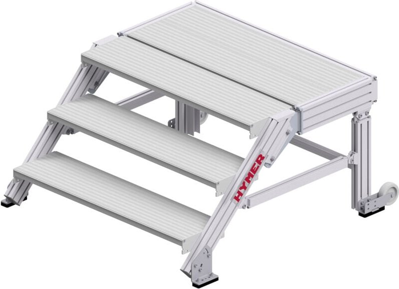 Hymer Treppenpodest mit großflächiger Plattform und 2 Rollen 1m Stufenbreite 3 Stufen