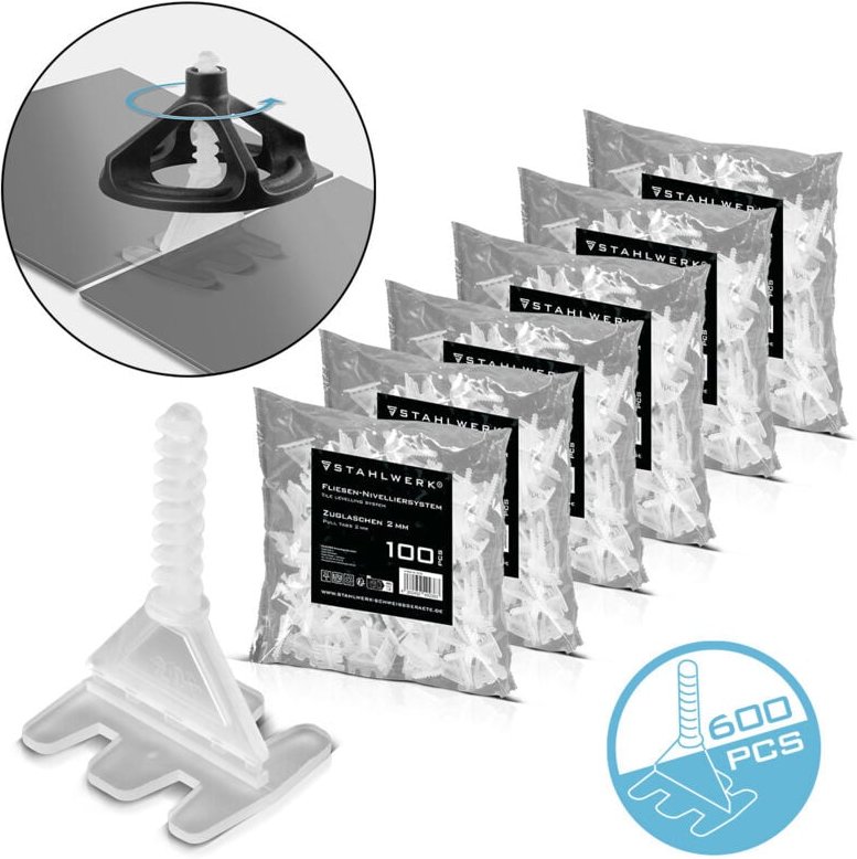 3 x Fliesen-Nivellier-System 200-teilig Zuglasche mit Gewinde - Stahlwerk