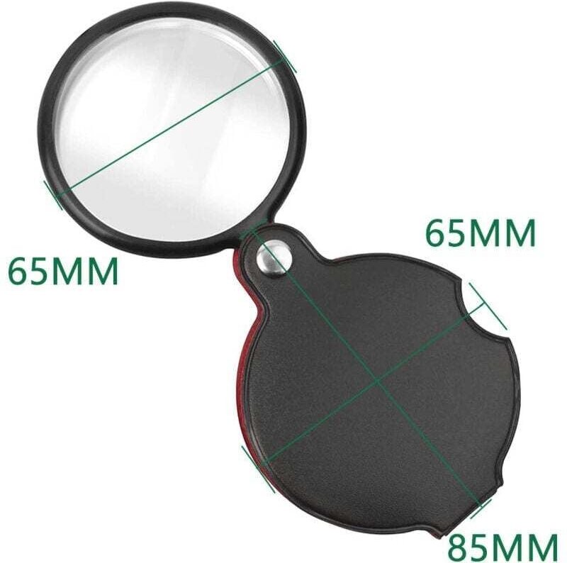 Taschenlupe, tragbare Lupe mit Kunstlederetui, Lesehilfe mit Vergrößerung