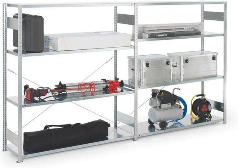 Großfachsteckregal H2000xB1700xT600mm Anbauregal verz.silber 4 Stahlböden - 9000452721 - Meta