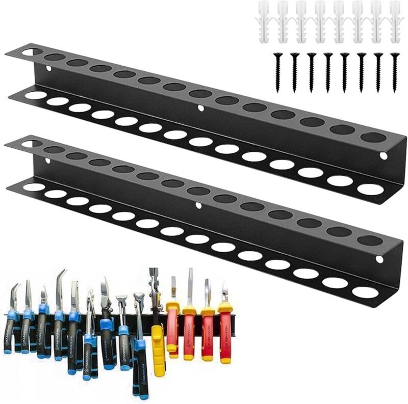2 Stück Werkzeughalter Wand, 40cm Schraubenzieher Halterung, Werkzeug Wandhalterung 14 Löcher, Zangenhalter Schraubendre...
