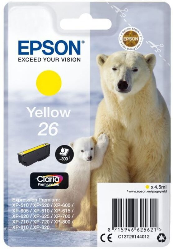 Epson Polar bear Singlepack Yellow 26 Claria Premium Ink