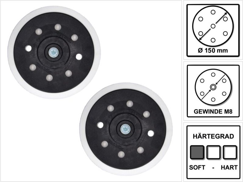 2x Makita Schleifteller Weich für Exzenterschleifer / Schleifmaschine 150 mm M8 ( 196684-1 )