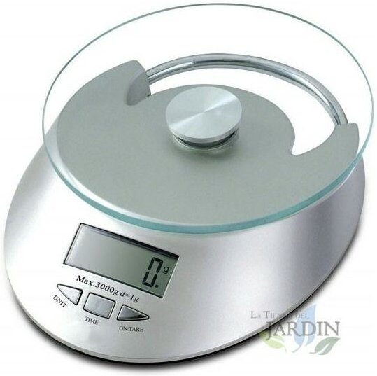 Küchenwaage, Glas 5 Kg grau, Teilung 1 gr. Durchmesser 15cm