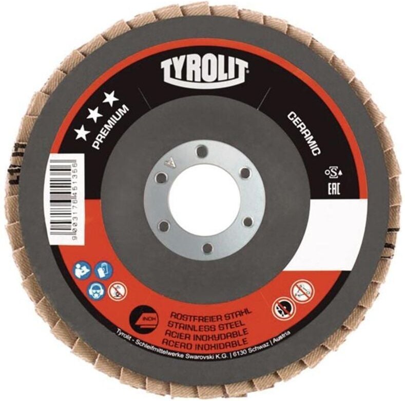 Fächerscheibe PREMIUM CERAMIC Ø 125 mm Körnung 40 gekröpft Rostfreier Stahl CA