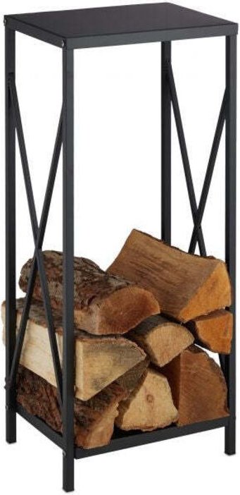 Holzregal aus schwarzem stahl