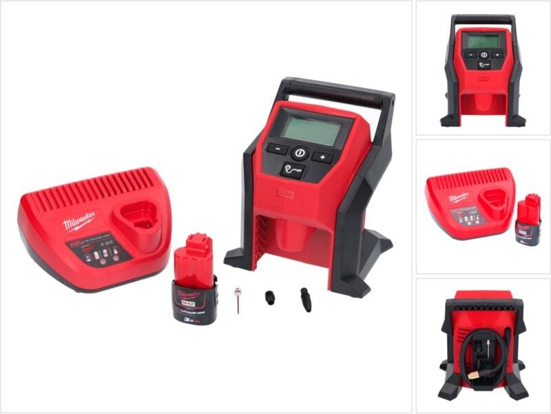 Milwaukee M12 BI-301C Akku Kompressor 12 V + 1x Akku 3,0 Ah + Ladegerät