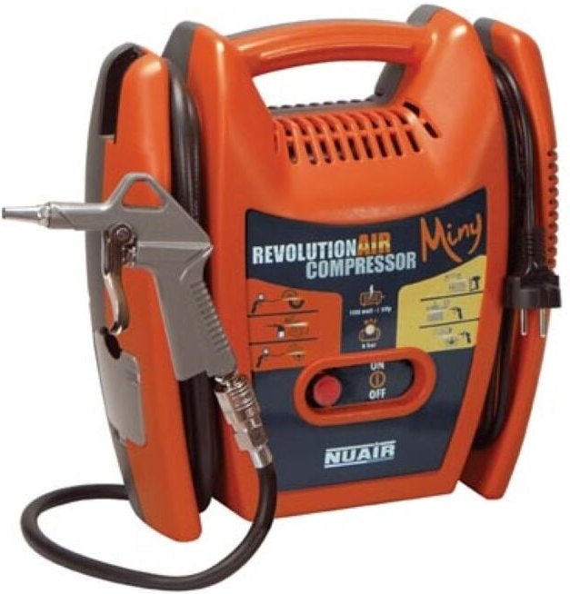 Mecafer - nuair Kompressor, 1.5 ps, 8 bar, ohne Öl, Miny, leicht, tragbar, 1100 w, orange