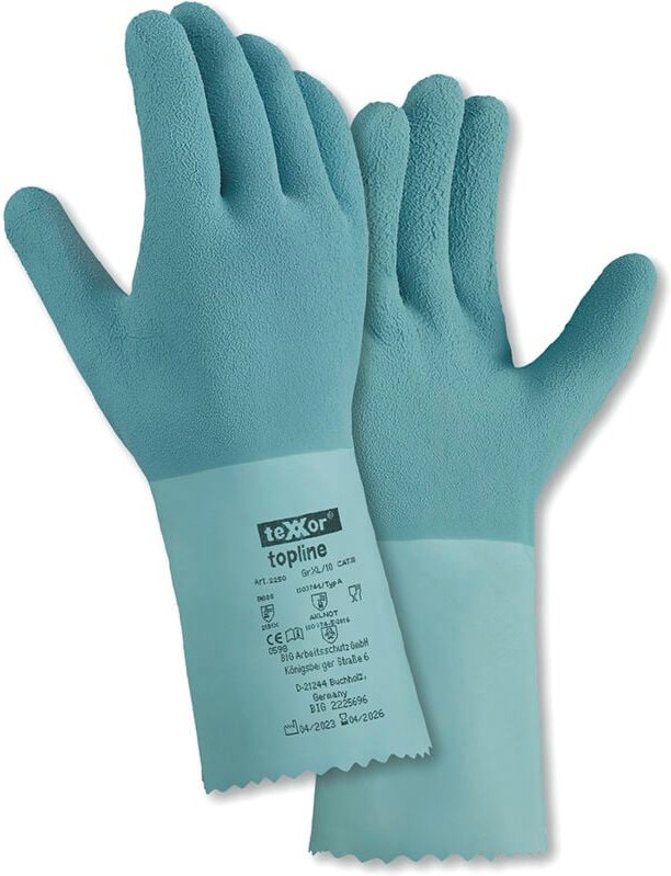 teXXor® topline Chemikalienschutz-Handschuh NATURLATEX Kat.3 225010 Gr.10