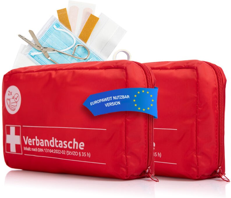 BigDean 2x Verbandskasten Verbandstasche - rot nach DIN 13164:2022 - Erste Hilfe Set Auto - Auto Verbandskasten 2025 - E...
