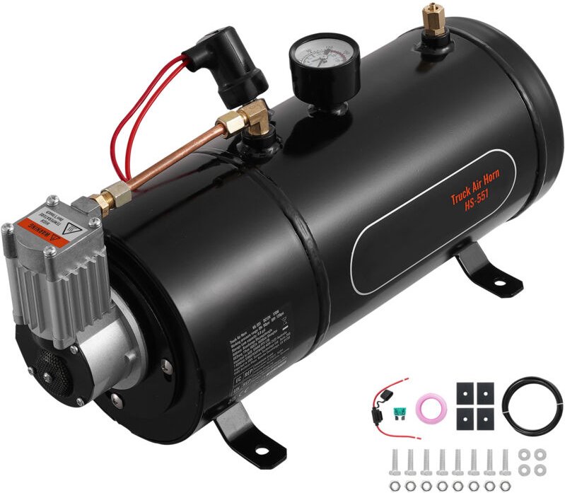 12-V-Luftkompressor mit Tank, 0,8 Gallonen/3 l, 120 psi, Bordluftsystem für Zughupen, Aufpumpen von Reifen und Luftmatra...