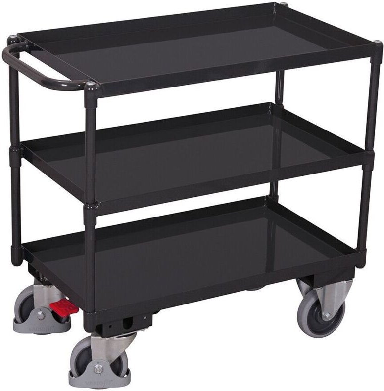 VARIOfit Tischwagen mit Wanne, Schiebegriff und 3 Ladeflächen 845x495mm Anthrazitgrau RAL 7016