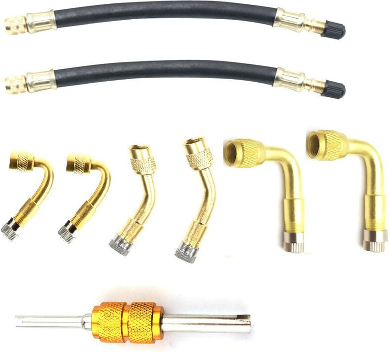 Reifenventilverlängerungsadapter-Set, 9 Stück, 90-Grad-Ventilverlängerung und 180 mm flexible Gummi-Reifenventilverlänge...