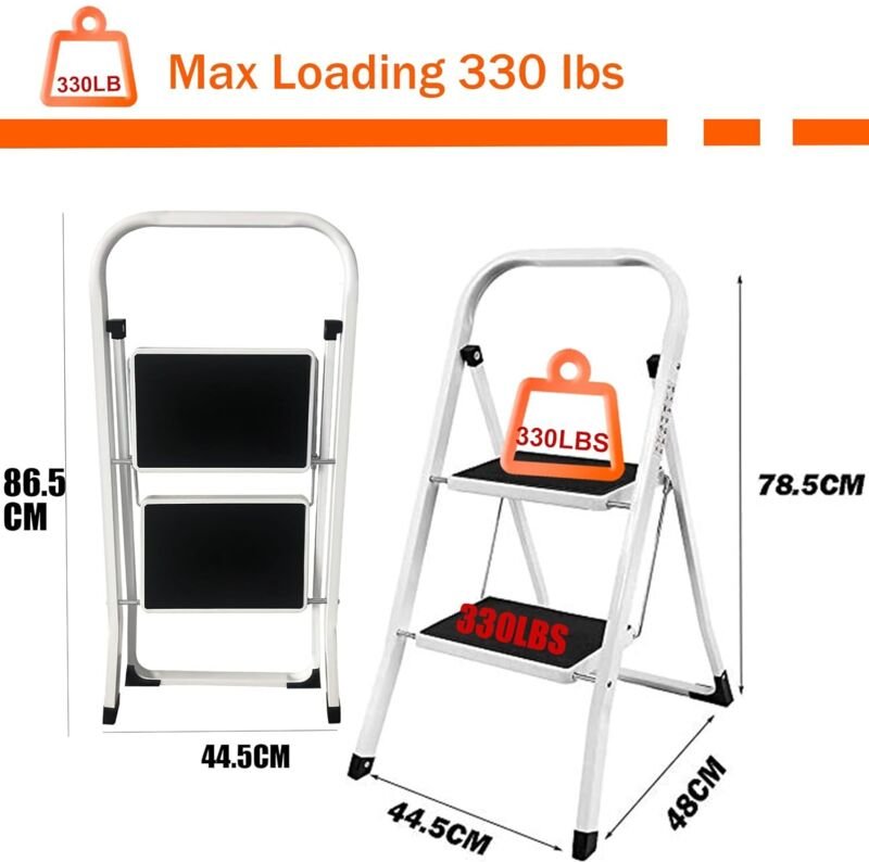 Klappbarer 2-stufiger Hocker, Küchenleiter, Haushaltsleiter, mit Handgriff, rutschfest, stabil und breite Trittfläche, s...