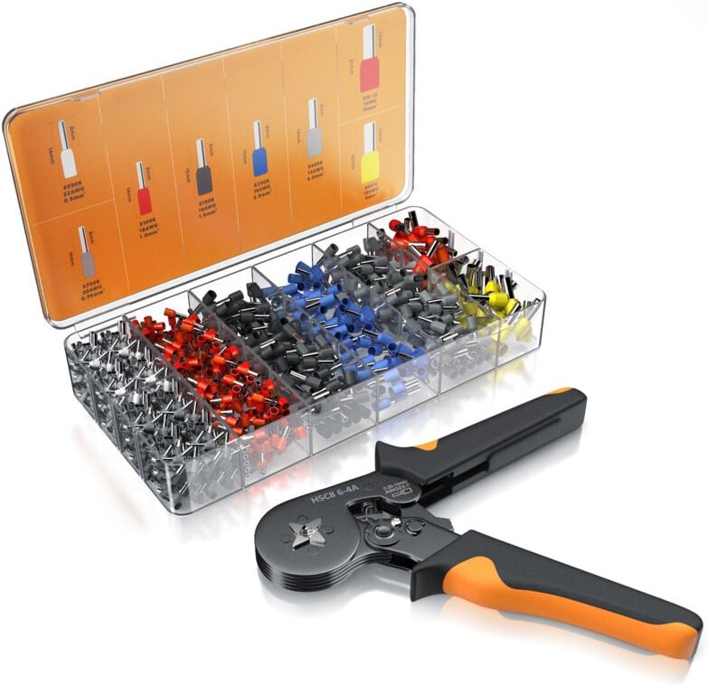 Brandson - Crimpzange inkl. 1200 Aderendhülsen- Set - Profi Isolierhülsen Sortiment - Aderendhülsenzange - 0,25 mm2-10mm...