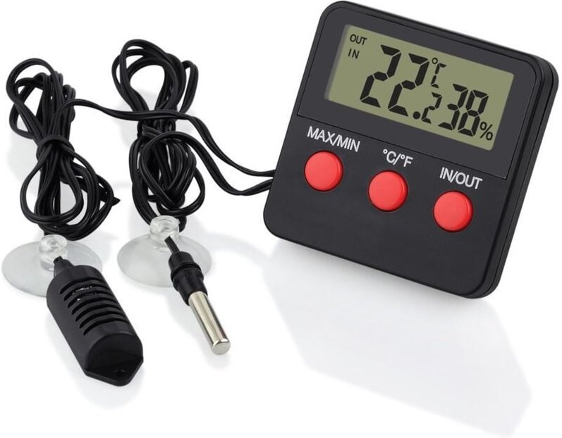 Digitales Reptilien-Hygrometer-Thermometer, Distanz zur Messung von Luftfeuchtigkeit und Temperatur - Auch für Schlangen...