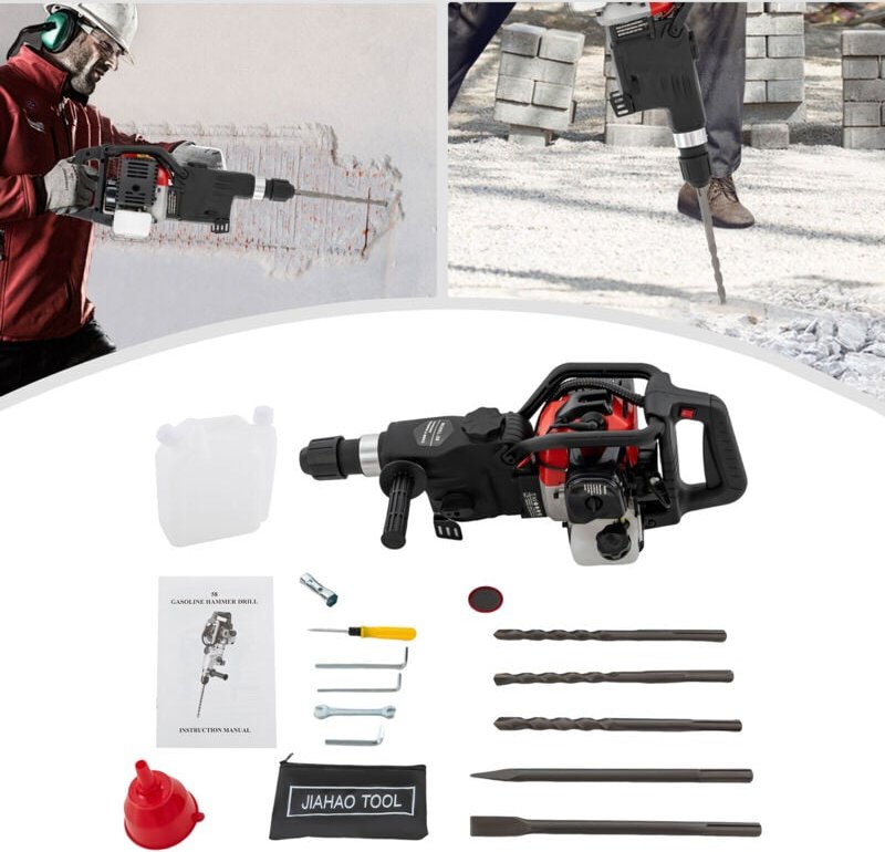 Benzinbetriebener Abbruchhammer, 2-Takt, 32,7 cc, hohe Leistung, mit spitzem Meißel, Schlagbohrmaschine, Meißelhammer fü...