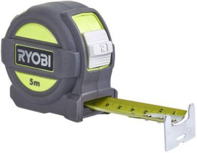 Ryobi Maßband 5 m, Ausziehbar ohne Abknicken, Gürtelclip, Rollmaß, RTM5M