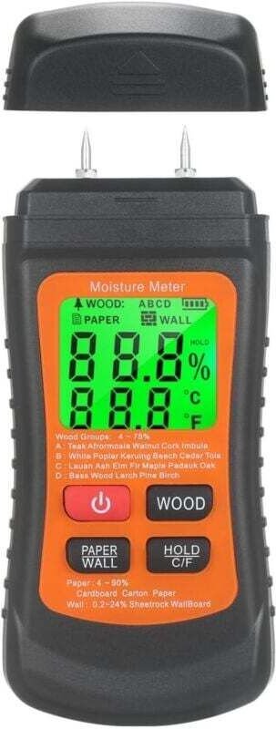 Hygromètre pour bois, murs et papier écran LCD rétroéclairé 7 modes localisation précise des fuites.