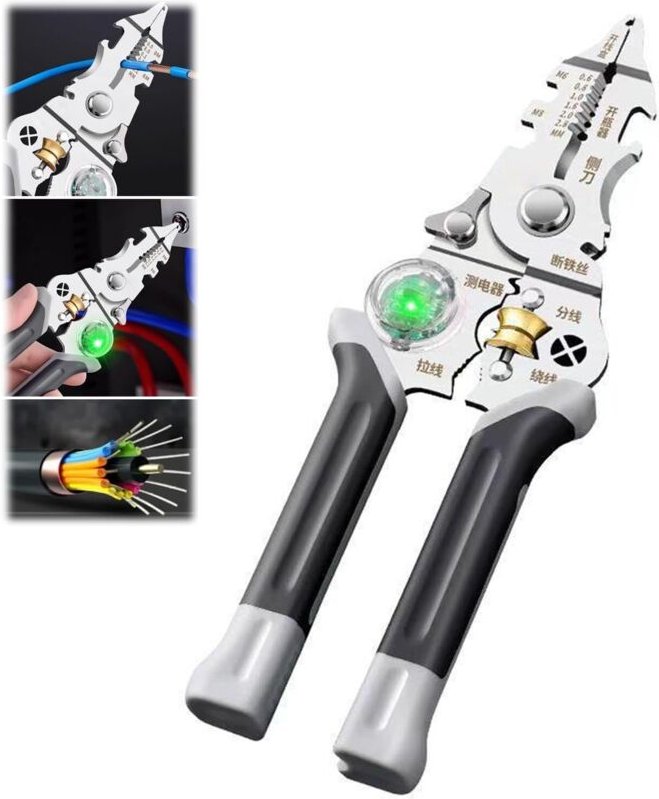 10-in-1-Abisolierzange mit Spannungsprüfer, Abisolierzange und Klemmen, multifunktionalem Kabelschneider, Zange, Klemme,...