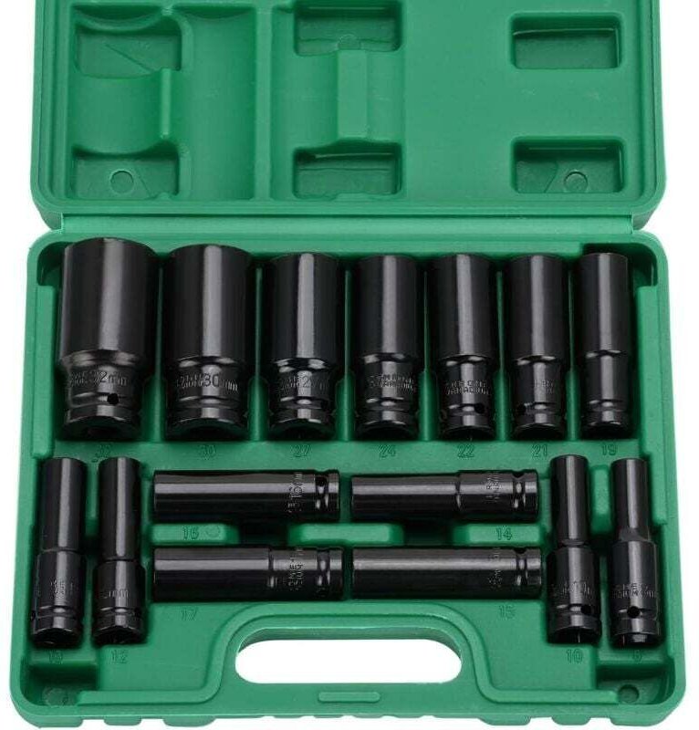 15-teiliges 1/2"-Schlagschrauber-Steckschlüssel-Set, 8–32 mm lange Steckschlüssel, Schraubenschlüsseladapter, für Autore...