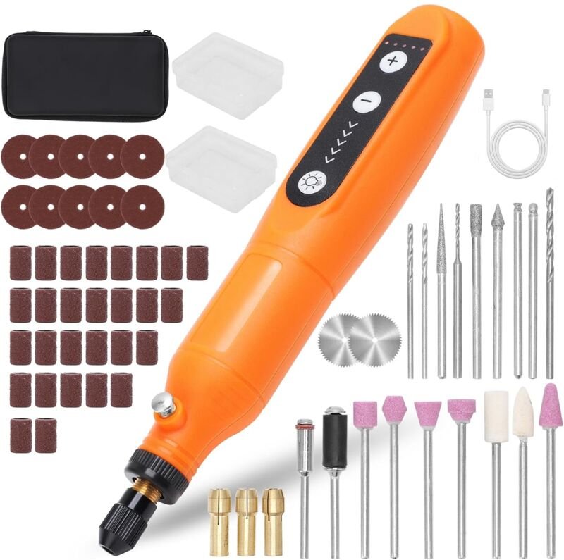 Ej.life - Akku-Rotationswerkzeug – Mini-Bohrmaschine mit 5 variablen Geschwindigkeiten und Zubehör, Schleifset zum