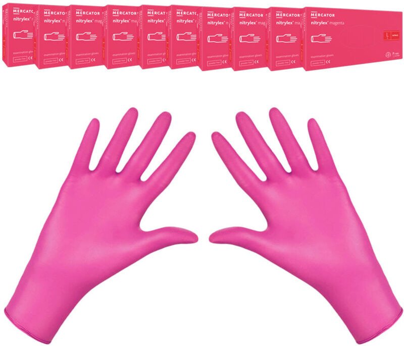 Nitrilhandschuhe Größe L, rosa, Mercator Nitrylex Magenta, 100 Stück, Karton, 10er-Packung
