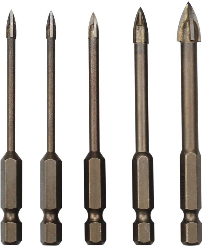 Ersandy - 5er-Set Dreiecksbohrer-Set, Hartmetall-Fliesenbohrer, effektives Universal-Bohrwerkzeug für Glas, Fliesen, Bet...