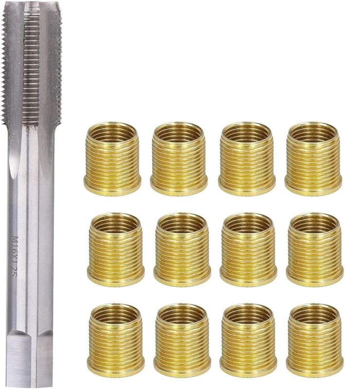 Reparaturwerkzeug für Zündkerzengewindebohrungen, 10 Gewindeeinsätze M14 x 1,25, ein Gewindebohrer M16 x 1,25, geeignet ...