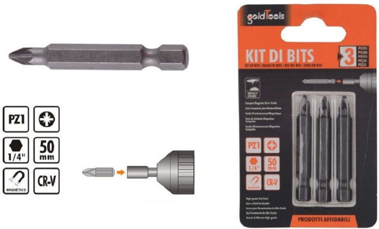 Trade Shop Traesio - Trade Shop - kit des bits 3 pz bit inserts für advitator 50MM gambo 1/4' magnetico cr-v 91935 -