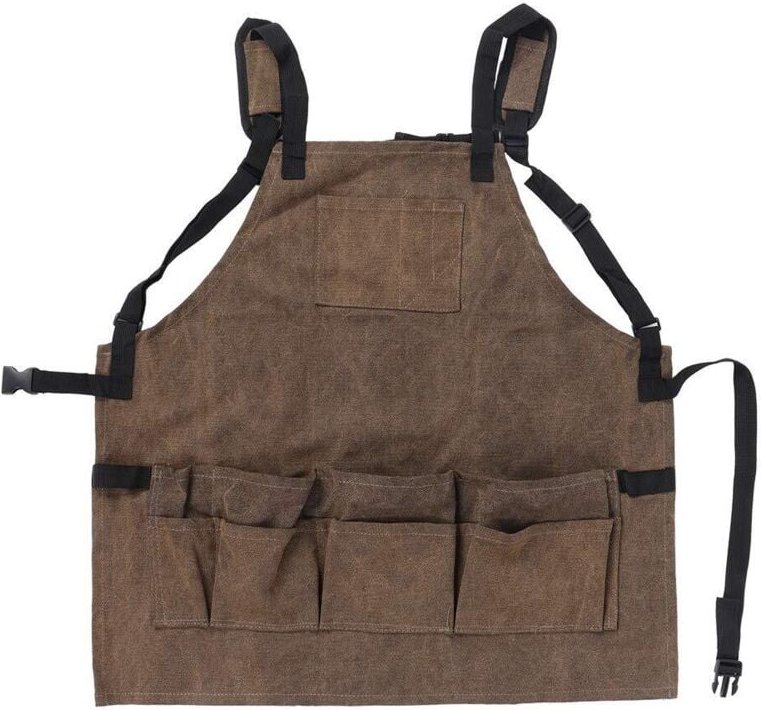 Robuste Arbeitsschürze mit 11 Werkzeugtaschen. Verstellbare Werkzeugschürze aus Canvas für Damen und Herren.