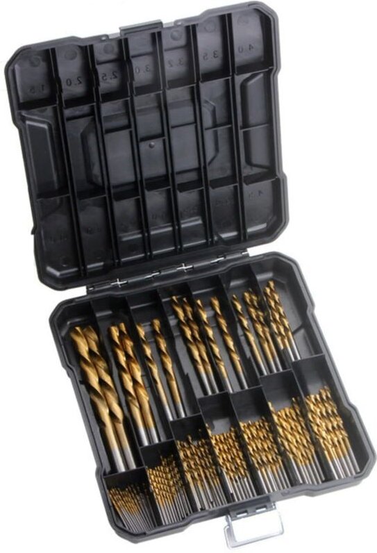 Set mit 99 industriellen Spiralbohrern aus Hochgeschwindigkeitsstahl, 1,5 bis 10 mm, für Holz und Aluminium, mit schütze...