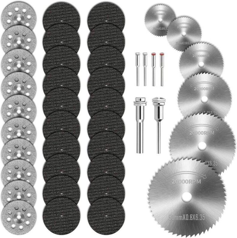 42 Mini-Diamanttrennscheiben, 6 Dorne, Mini-HSS-Kreissägeblatt, Diamanttrennscheiben und Harztrennscheiben für Holz, Kun...