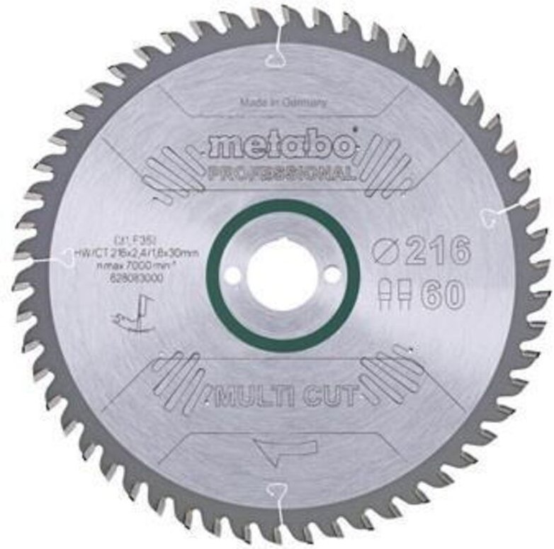 Metabo Sägeblatt 'multi cut - professional', 216x2,4/1,8x30, Zähnezahl 60, Z60 fz/tz, 5°neg. (628083000)