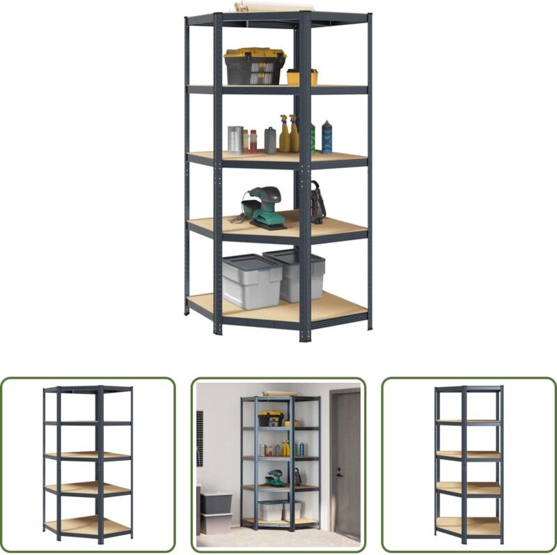 vidaXL Eckregal mit 5 Böden Anthrazit Stahl & Holzwerkstoff