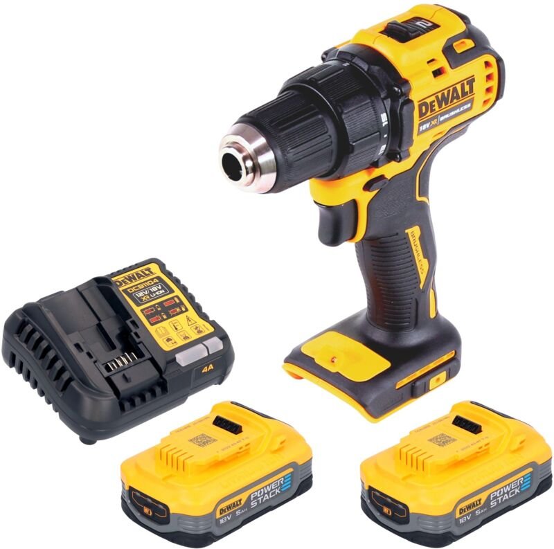 DeWalt DCD 708 H2 Akku Bohrschrauber 18 V 65 Nm Brushless + 2x Powerstack Akku 5,0 Ah + Ladegerät