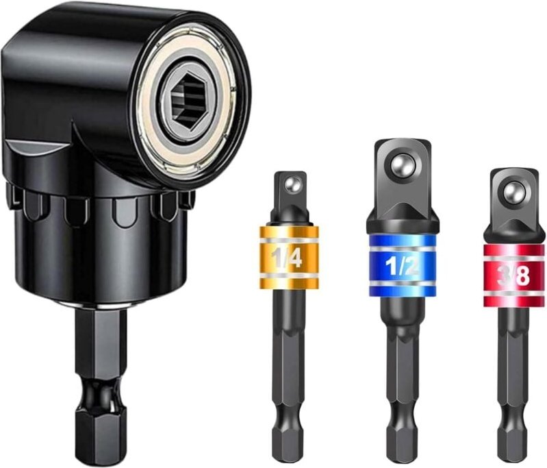 105°-Schraubendreher-Adapterhalter und 3 Schraubendreher-Bits 1/4", 3/8", 1/2", Winkelschraubendreher, Schlagschrauber-S...